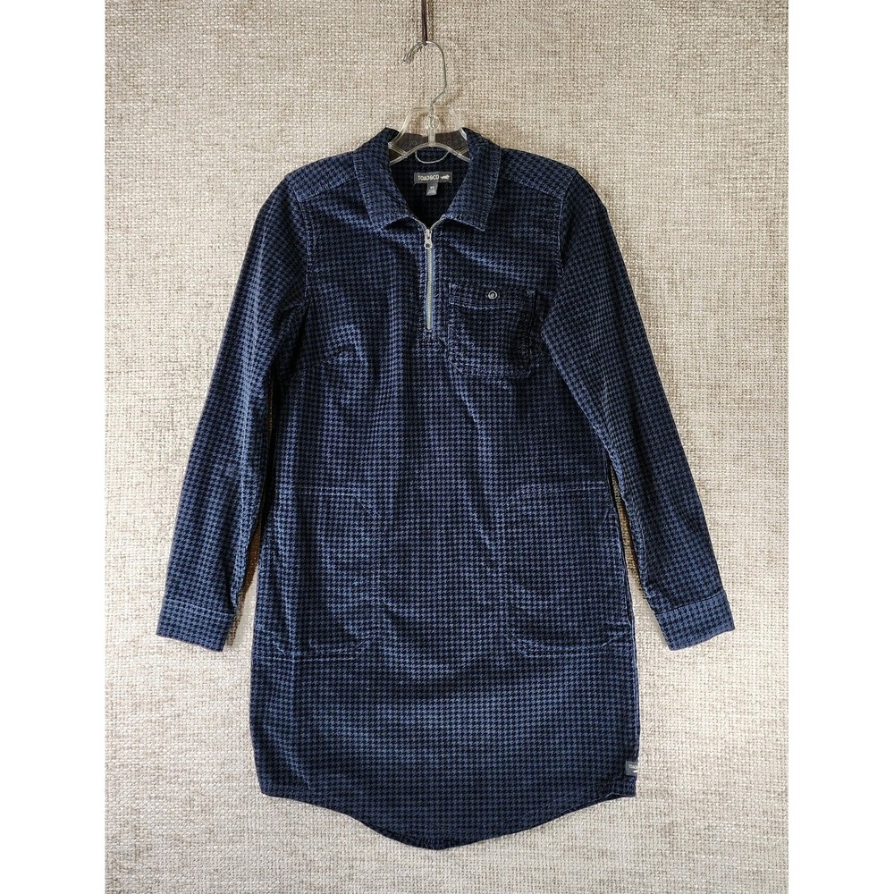 Toad & Co Corduroy Quarter Zip Tunic Shirt Dress Womens XS Navy Houndstooth‎